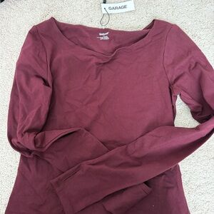 Garage Long Sleeve Scoop Neck Top - Wine
